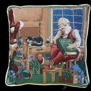 Vintage Portofino Needlepoint Christmas Throw Pillow Santa Claus Holiday